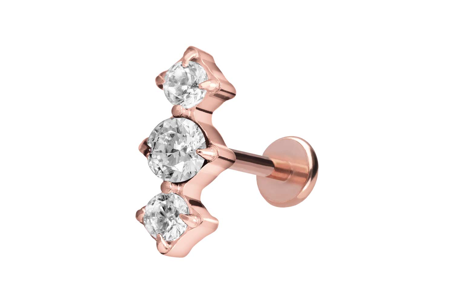 Titan Labret Piercing mit Push Fit 3 EINGEFASSTE KRISTALLE